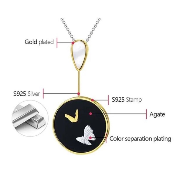 Artisan Handmade Natural Agate Butterfly 925 Silver The Zair Necklace - Picture 6 of 6